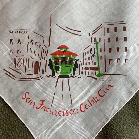 Vintage San Francisco Cable Car handkerchief.  Approximately 12 x 12. - Picture 2 of 2